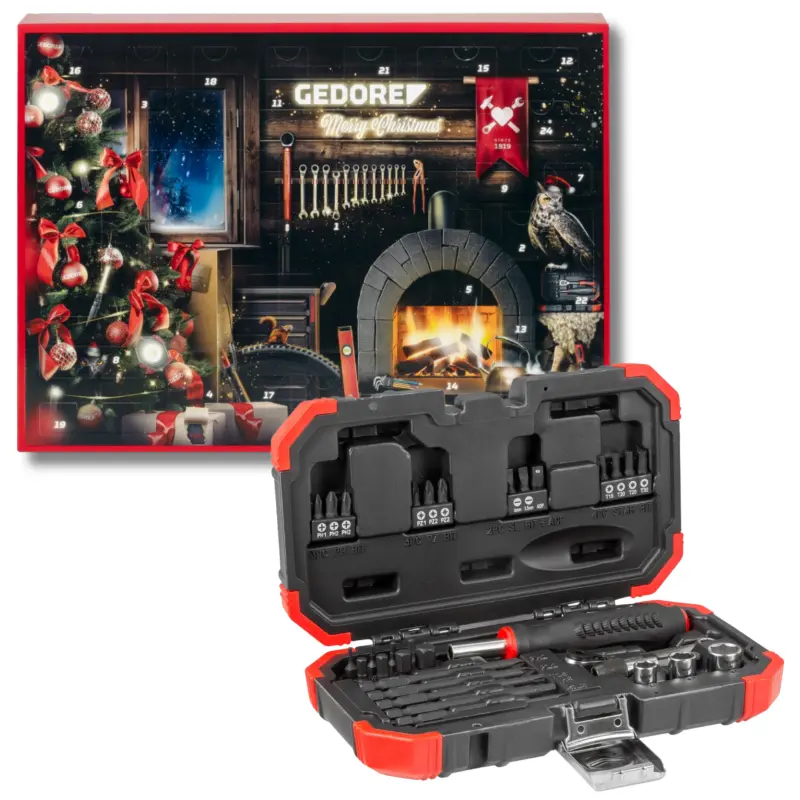 Gedore Adventní kalendář, Limitovaná edice Christmas 2024, Vánoční sada nářadí 33 dílů, 3300217 (GED3300217)